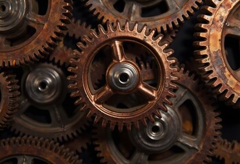 Close-Up of Rusty Metal Gears and Industrial Machine Parts