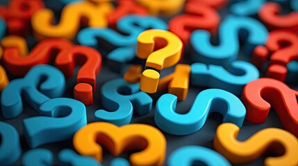 Colored question marks background 3D rendering representing curiosity, questions, FAQ, and communication concepts