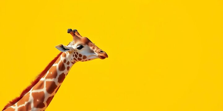 Playful giraffe leans against sunny yellow backdrop, long neck arched,  africa,  backdrop
