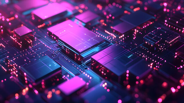 High-Tech Circuit Board with Illuminated Connections