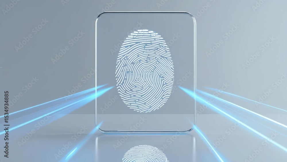 Poster high tech biometric fingerprint scanner device with secure authentication in a modern digital enviro
