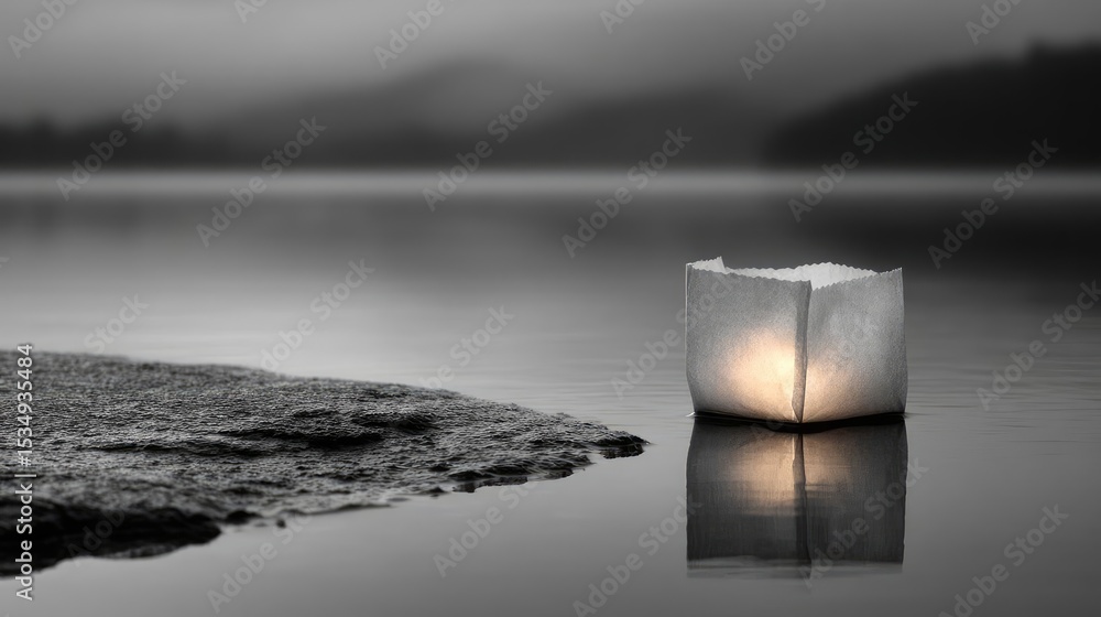 Poster mental detox in focus and wellness recovery concept. a serene candle floating on still water, creati
