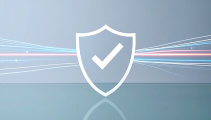 Digital security shield with checkmark symbol representing online protection and cybersecurity safeguard against digital threats for secure internet usage