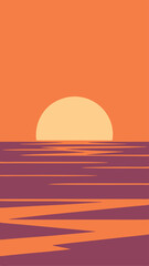 Abstract sunset over the ocean minimalist landscape artistic illustration design