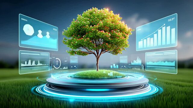 A futuristic tree illustrating nature and technology interaction.
