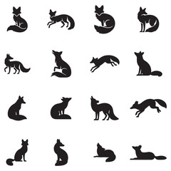 Obraz premium Premium Fox Silhouette Vector Collection – Unique Wild Poses in Bold Black Style for Creative Projects, T-Shirt Designs, Branding, and Print-Ready Artwork . Thank You . 