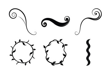 Fototapeta premium Elegant Vector Designs A Collection of Flourishes Floral Wreaths and a Wavy Line for Creative Projects and Embellishments