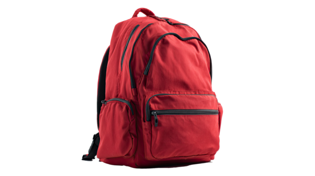 Orange backpack isolated on transparent background ready for school