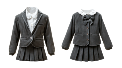 Two grey school uniform suits for girls with transparent background
