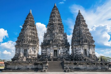 Obraz premium Magnificent Tripartite Temple of Prambanan: A Glimpse into Ancient Javanese Architecture