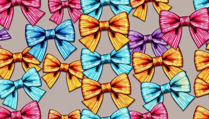 Naklejka premium Vector seamless pattern of colorful striped satin bows, hand-drawn vintage ribbon bows , bows and ribbons, bright