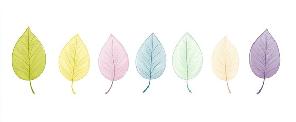 Obraz premium Seven pastel-colored leaves in a row