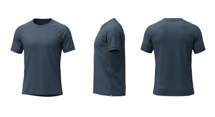 Plain Dark Gray T-Shirt Mockup, Front, Side, and Back Views - Casual Apparel Template on White Background
