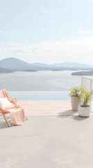 Serene lakeside view with comfortable seating and beautiful landscape during daylight