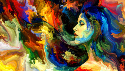 Fototapeta premium Abstract Colorful Portrait of a Woman Vibrant Expressionism Art