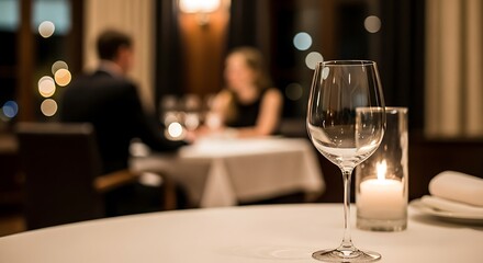 Obraz premium Romantic Dinner Setting with Couple in Background