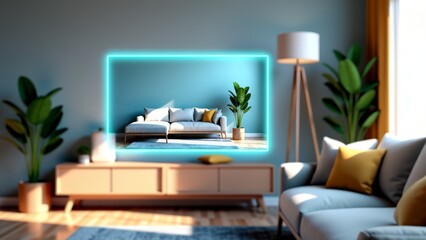 Modern living room with virtual ar shopping