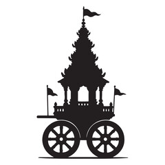 Fototapeta premium Silhouette illustration of a Rath Yatra Chariot with flags