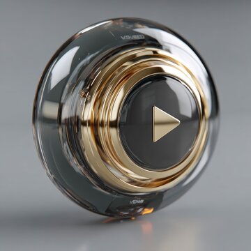 Luxury Gold Play Button  Abstract 3D Render  Media  Technology