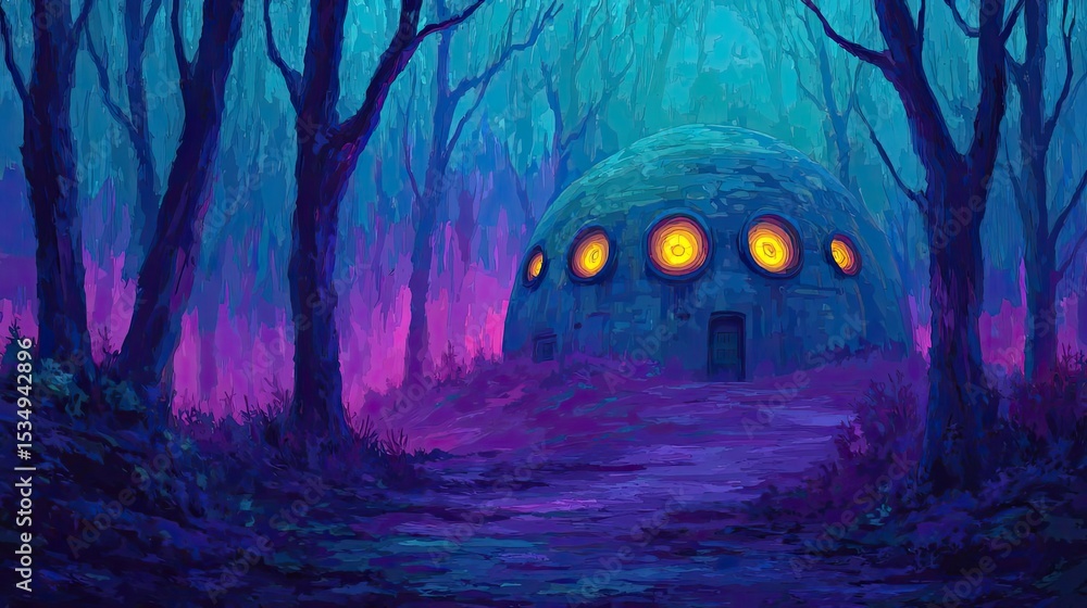 Poster safe haven asset opportunity and value trend concept. surreal forest scene with a mystical dome stru