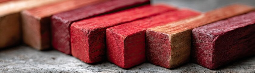 Safe haven asset opportunity and value trend concept. Wooden blocks arranged in a colorful row on a textured surface.