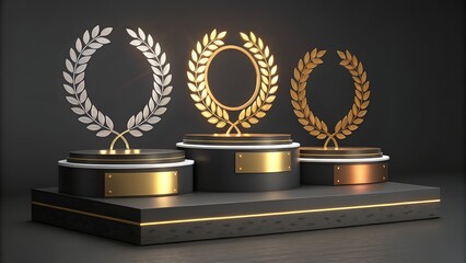 Gold silver bronze award winning ceremony podium