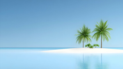 Fototapeta premium Tropical paradise: a lone palm tree gracefully frames the vibrant blue ocean and sandy beach under a summer sky