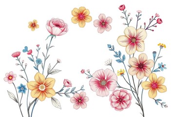 Whimsical Mediterranean floral doodles; delicate lines, chalk & crayon textures, coquette style,  vibrant,  herbs