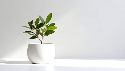 Fototapeta premium Small plant in white pot against white background