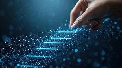 Digitale Stufen mit schwebendem Stift zeigen Fortschritt, Lernen, Karriereentwicklung oder  
