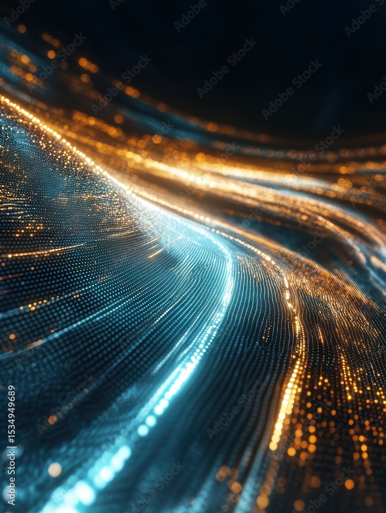 Poster abstract technology background with glowing lines creating futuristic perspective