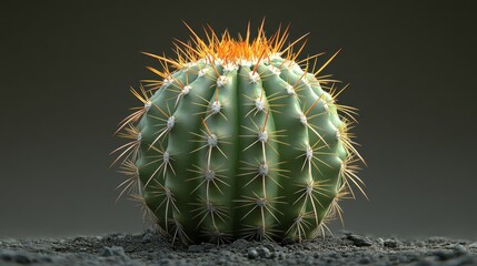 Round cactus, vibrant green, prickly spines