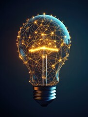 Electric light bulb bright polygonal connections. Technology concept innovation artificial intelligence brainstorming business success.