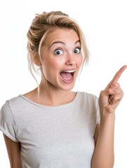 Excited Woman Pointing to Side.