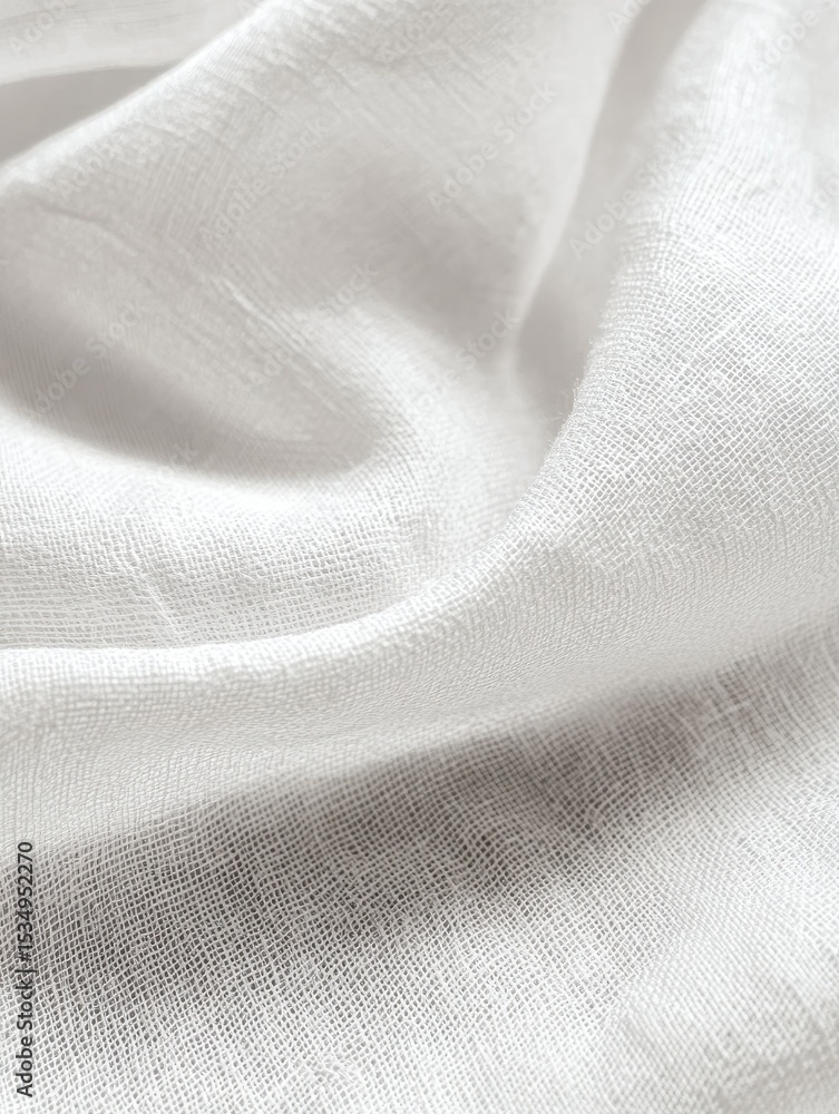 Poster white linen fabric texture close up with soft natural fibers and empty space for design or text over