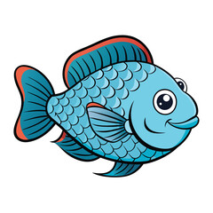 A vibrant cartoon fish with scales and fins swimming in the ocean viewed from the side