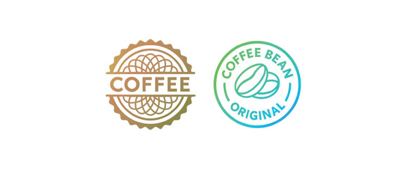 Coffee Logo Badge Set with Coffee Beans and Gradient Line Art &ndash; Vintage Emblem Icons for Caf&eacute; Branding and Packaging