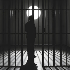 Fototapeta premium silhouette of a man in the jail