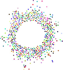 Circular frame made from dots, colorful stipples. Perfect for graphic design projects. Dotted circular shape with grunge textured effect. Round shaped frame made of small circles, illustration.