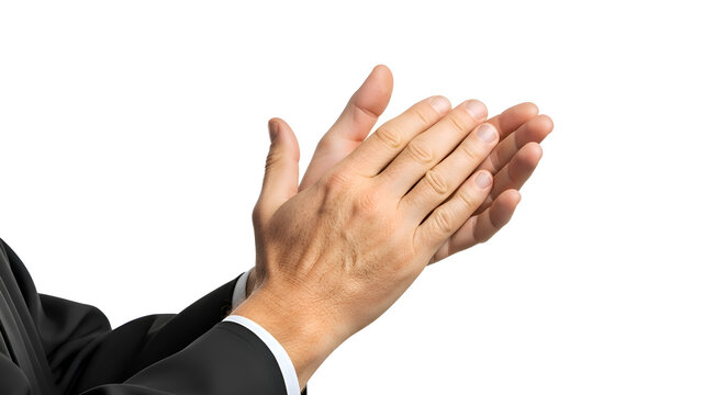 Isolated image of hands clapping in graduation celebration, shot from the side on white background