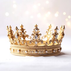 Obraz premium A luxurious gold crown adorned with sparkling diamonds, featuring intricate designs and a polished finish, exuding elegance and royal charm.