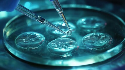 Stem cell research- nuclear transfer being carried out on several embryonic stem cells for cloning