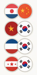 Fototapeta premium flags of countries as fabric badges, set of icons with Asian countries flags
