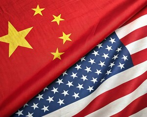 american flag waving in the wind, set of icons with Asian countries flags
