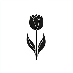 A striking black tulip silhouette against a crisp white background, ideal for various design uses