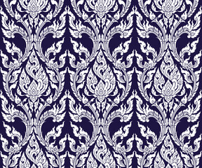 seamless traditional Thai art floral pattern in damask style motifs suitable for wallpaper, cloth, curtain, textile, tile and fabric design isolated illustration vector archive EPS file.