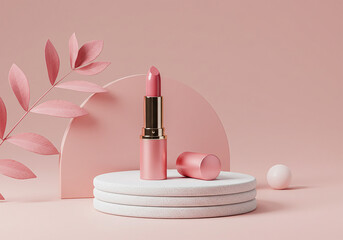 Pink lipstick product shot with minimalist styling