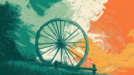 Tricolor theme poster with symbolic wheel illustration for national celebration