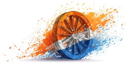 Tricolor theme poster with symbolic wheel illustration for national celebration