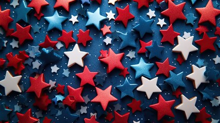 Festive 4th of July background with red, white, and blue stars representing American independence day  